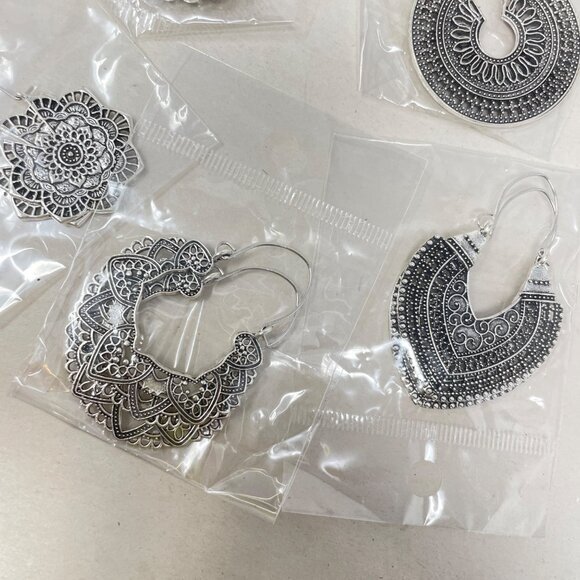 5 Pairs Filigree Hoop Earrings Boho Mandala Bollywood Goddess Silver-Tone‎ - Picture 9 of 10